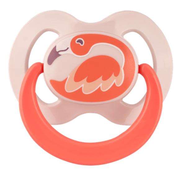 Schnuller mit Flamingo, rosa-apricot